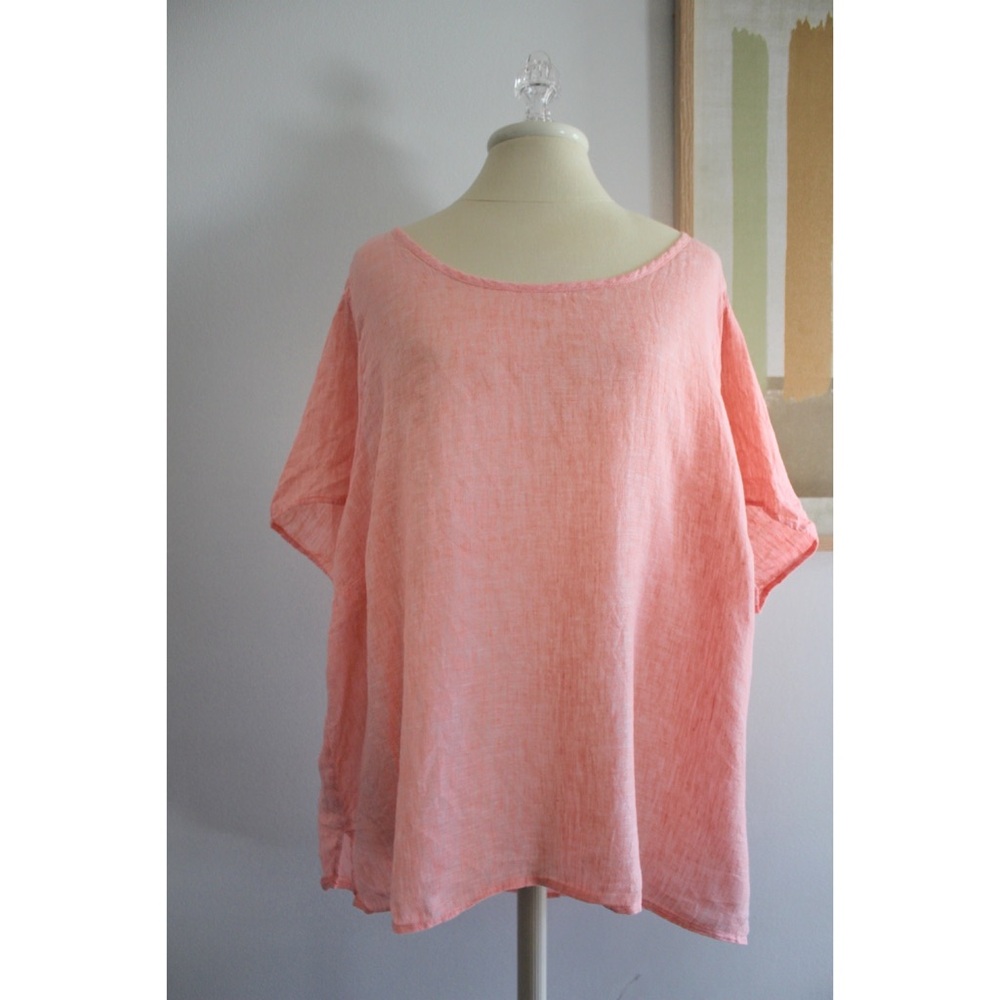 Isaac Mizrahi 100% Linen a plus Size Short Sleeve Coral Top 2X